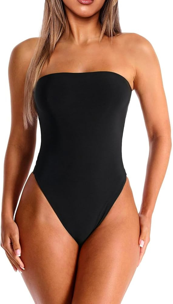 Navneet Women Tube Top Bodysuit Shirt Strapless Sleeveless Body Suits One Piece Leotard | Amazon (US)