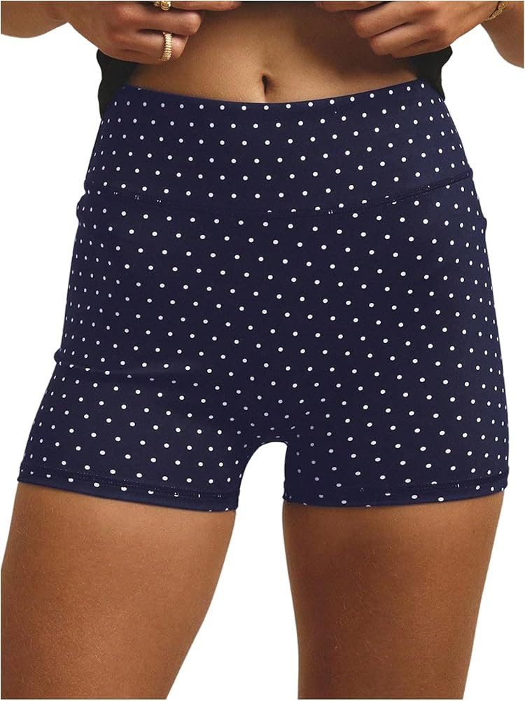 WDIRARA Women's Polka Dots Biker Shorts Elastic Waist Athletic Workout Yoga Shorts | Amazon (US)