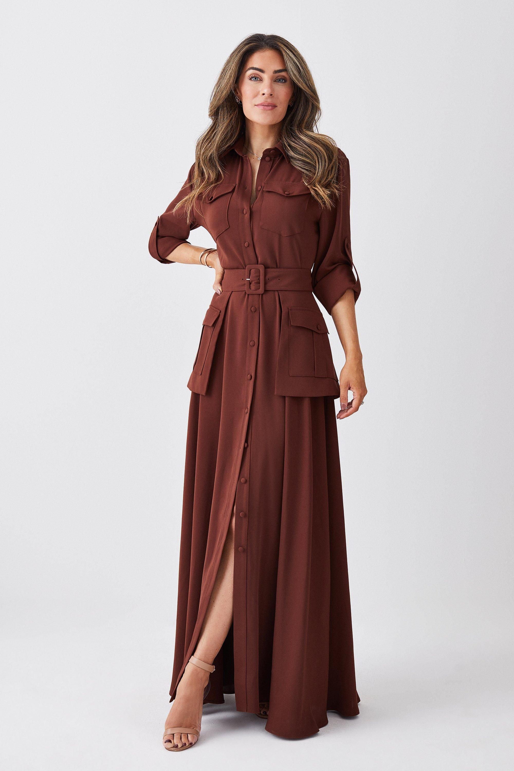 Lydia Millen Soft Tailored Belted Maxi Shirt Dress | Karen Millen UK + IE + DE + NL