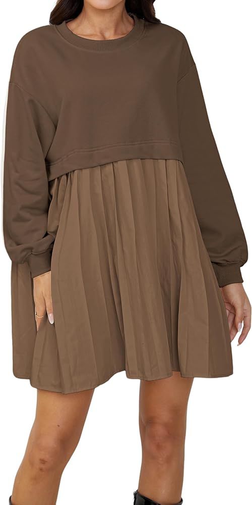 MISSACTIVER Women Oversized Sweatshirt Dress Patchwork Crewneck Long Sleeve Pullover Tops Flowy P... | Amazon (US)