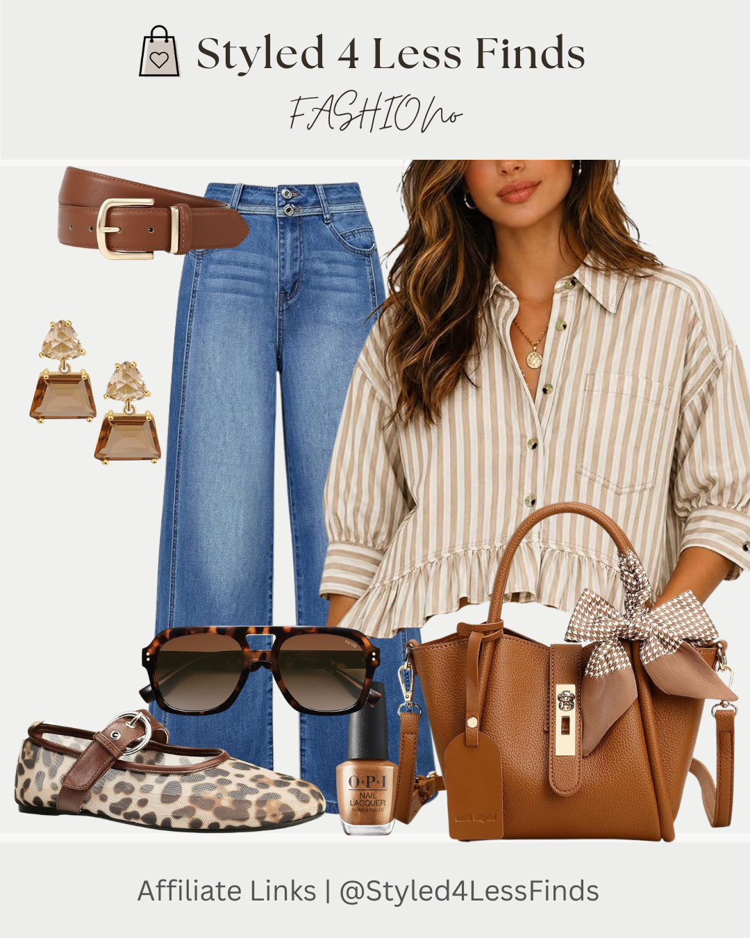 Neutrals, denim, and a touch of leopard = the perfect effortless summer-to-fall transition look!

This outfit combines classic wide-leg denim with a feminine striped peplum blouse and rich cognac accessories for a polished, everyday style that feels put together without trying too hard. The leopard flats add just the right amount of personality while keeping the look versatile and comfortable.

✨ Style Tip: When building an outfit, choose one statement piece (like leopard shoes) and keep the rest of your accessories in the same color family. It creates a cohesive, elevated look that feels intentional and chic. 

 #LTKcanada #LTKover50style #LTKstyletip