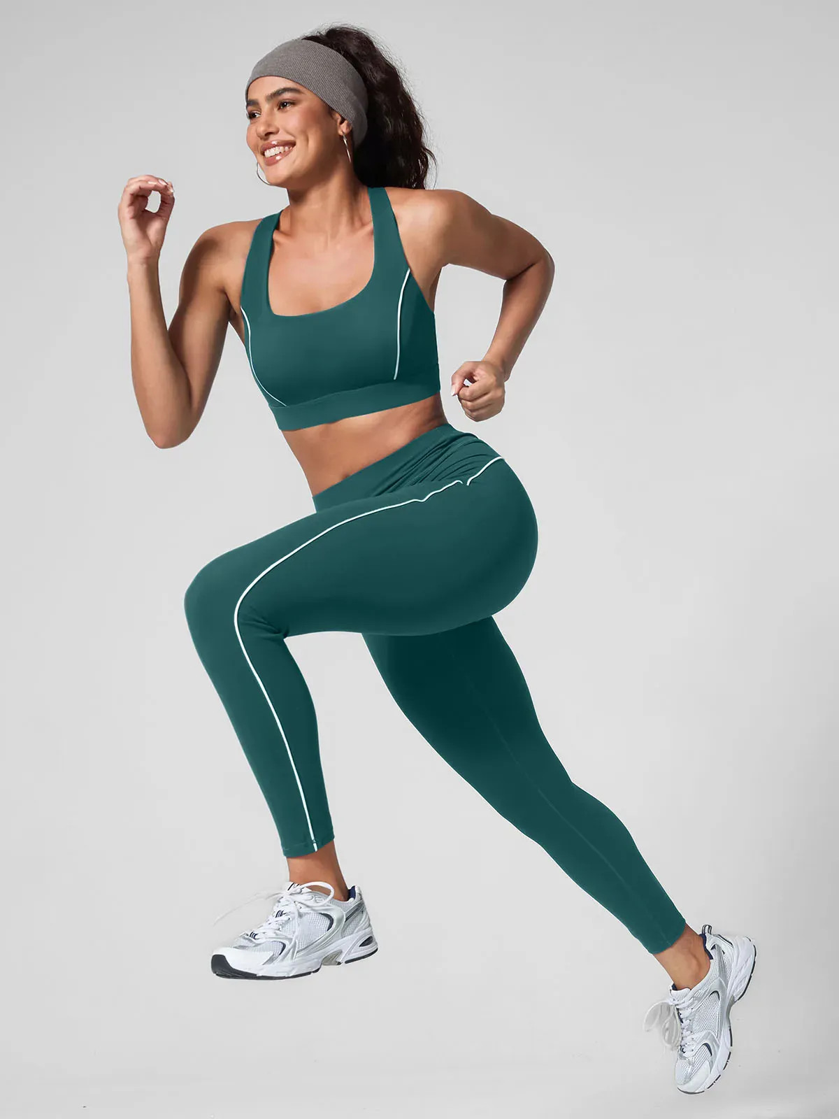 Contrast Color Wide Strap Bra Tummy Control Leggings | Brxl