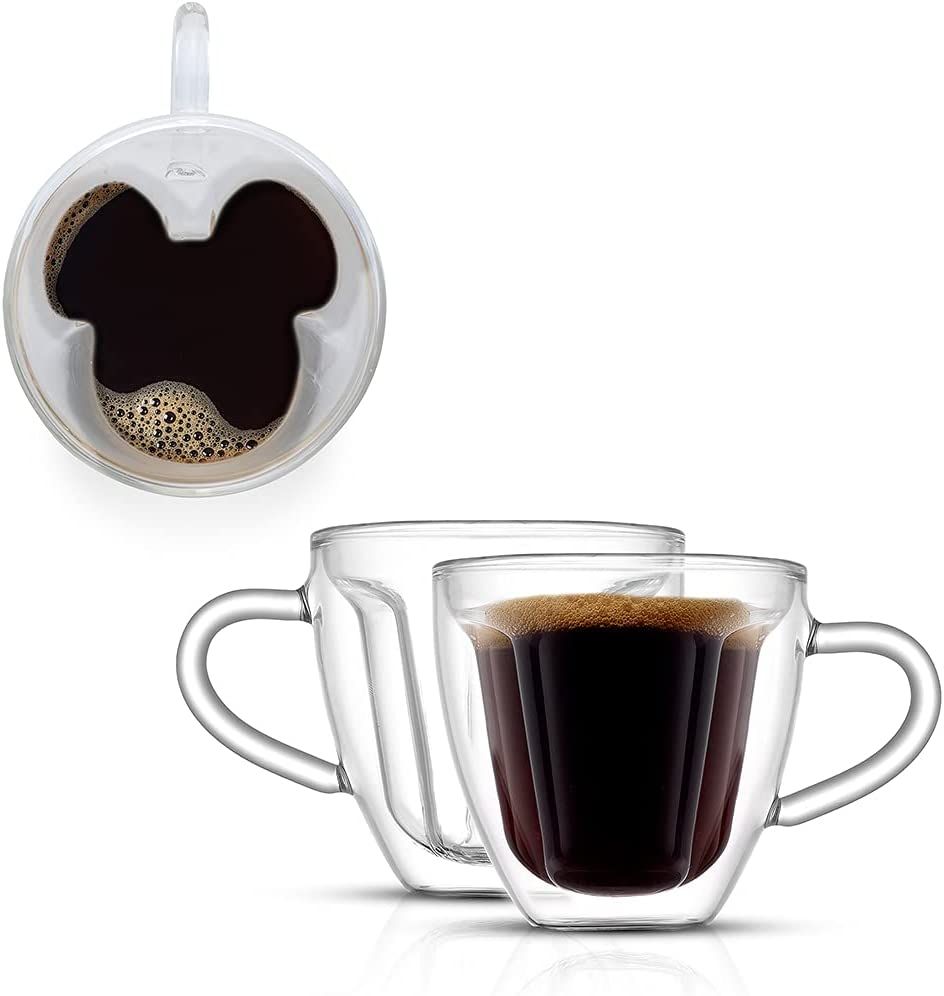 JoyJolt Disney Mickey Mouse 3D Espresso Cups 5.4oz. Glass Cups Set of 2 Insulated Double Wall Gla... | Amazon (US)