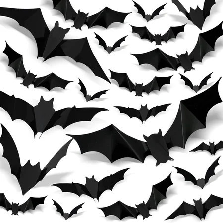 60 Pcs Large Bats Halloween Decor - 5 Size 3D Bat Decorations for Wall, Window, Door & Party | Walmart (US)