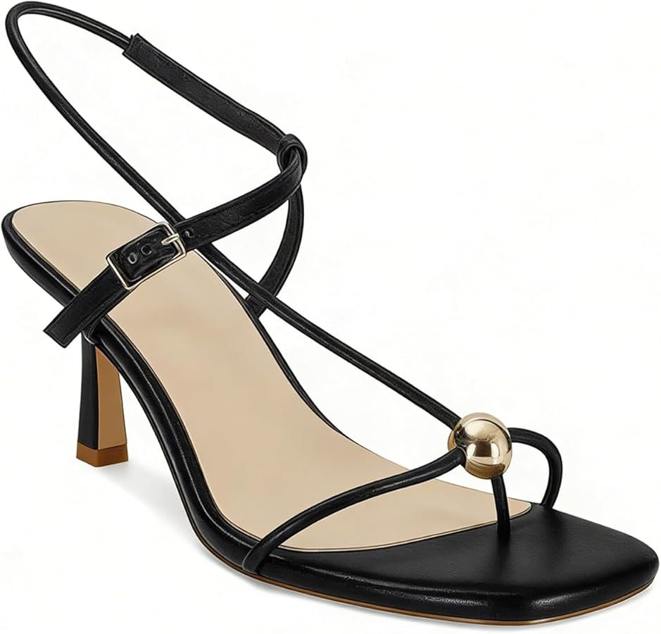 Womens Strappy Kitten Heeled Sandals Square Open Toe Thong Flip Flop Sandals Comfort Summer Dress... | Amazon (US)