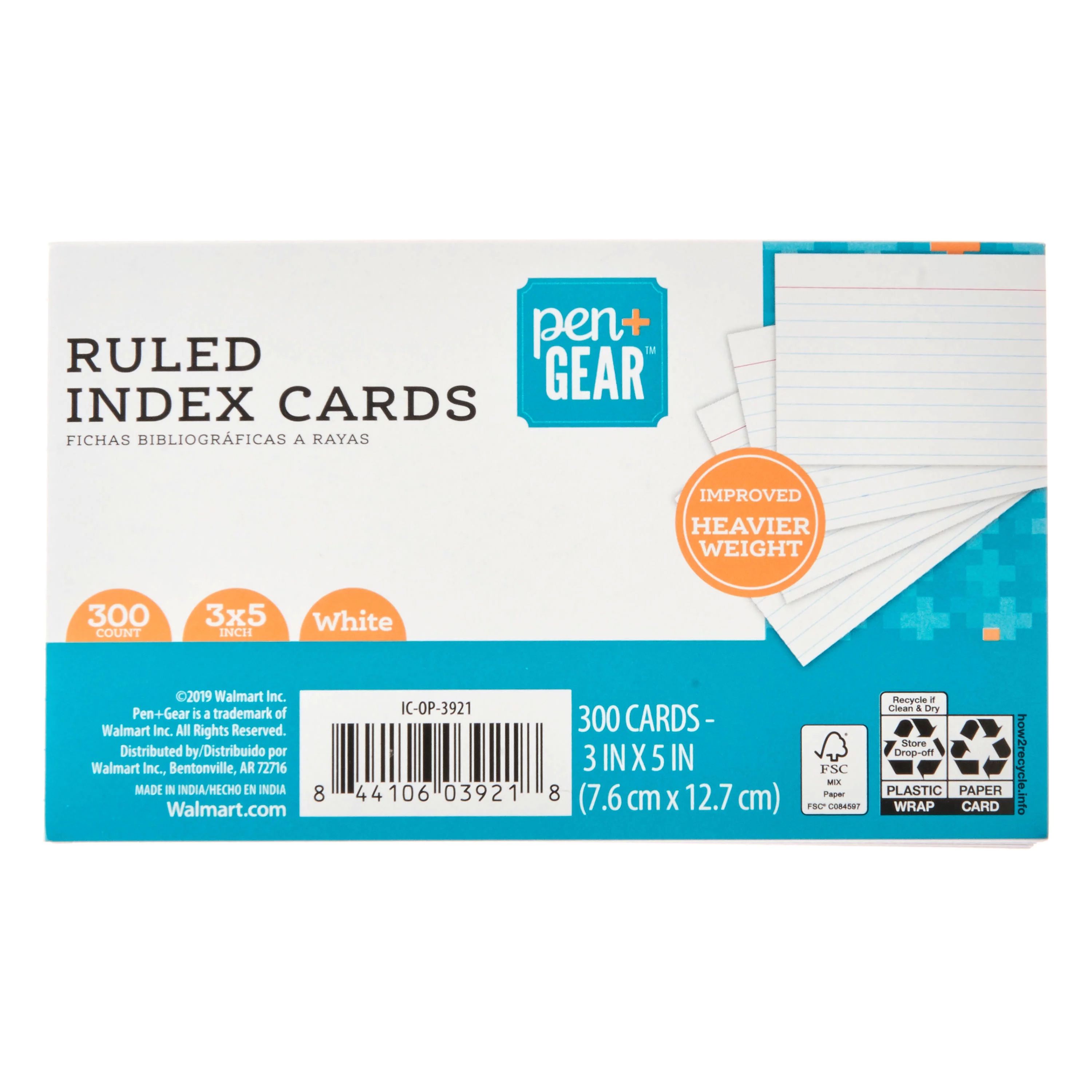 Pen + Gear Ruled Index Cards, White, 300 Count, 3" x 5" - Walmart.com | Walmart (US)