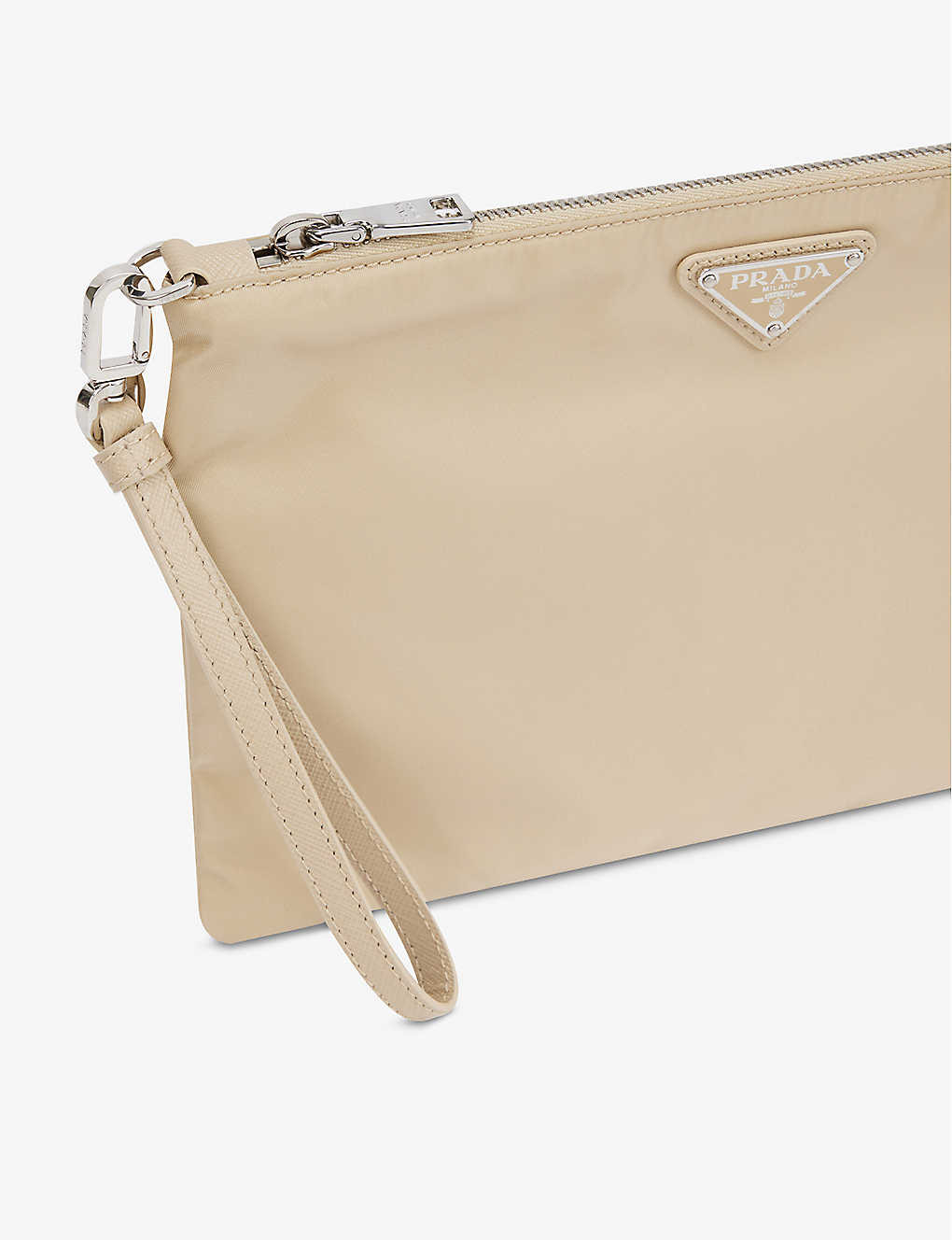 Brand-plaque recycled-nylon clutch bag | Selfridges