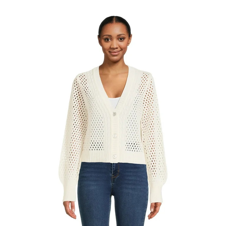 No Boundaries Juniors Mesh Sweater Cardigan, Midweight, Sizes XS-3XL | Walmart (US)