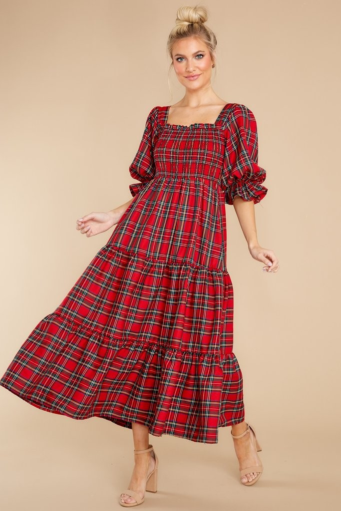 A Silent Wish Red Multi Plaid Maxi Dress | Red Dress 