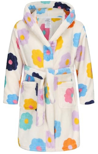 BTPEIHTD Kids Hooded Bathrobe Girls Soft Plush Hooded Flannel Pajamas Sleepwear Boys Spa Robe Rainbow Flower 4-5 Years | Amazon (US)