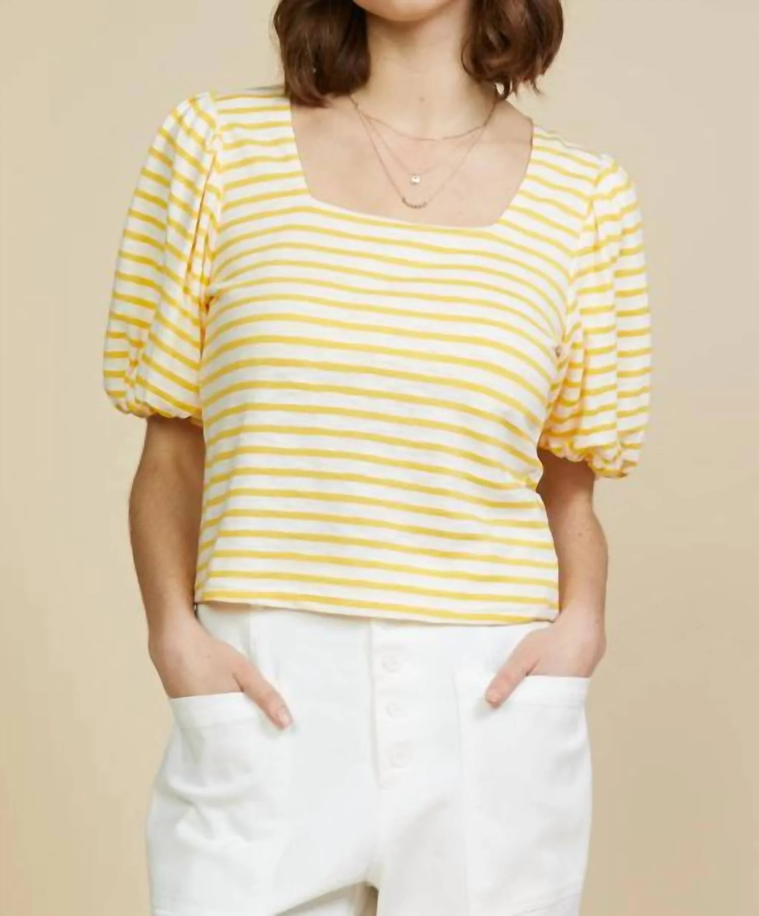 Square Neck Striped Top In Yellow | Shop Simon