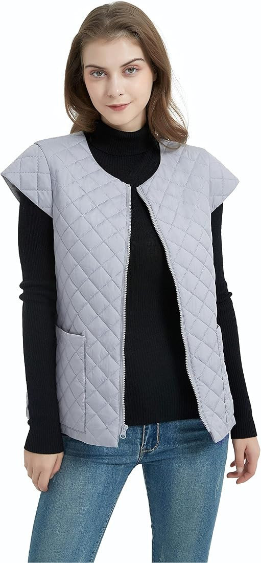 PACIBE Womens Long Puffer Vest Lightweight Down Quilted Cap Sleeve Jacket with Pockets | Amazon (US)