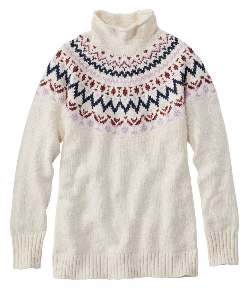 Women's Cotton Ragg Sweater, Funnelneck Pullover Fair Isle Cream Fair Isle 2X, Cotton/Wool/Cotton Ya | L.L. Bean