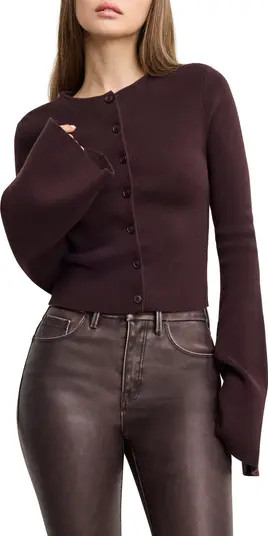 Good American Ribbed Bell Sleeve Cardigan | Nordstrom | Nordstrom
