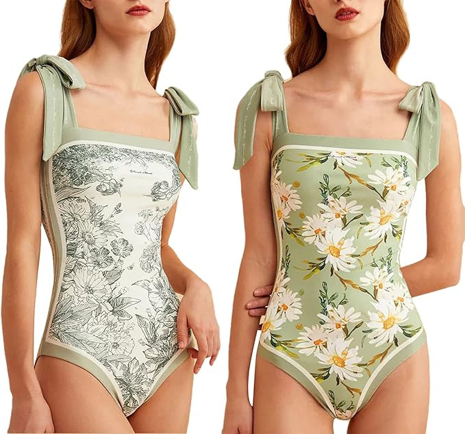 Women's One Piece Swimsuit Floral Print Bathing Suit Tummy Control Reversible Tie Shoulder Swimmi... | Amazon (US)