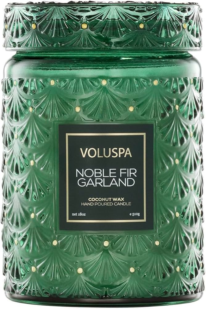Voluspa Noble Fir Garland, Large Candle Jar, 18oz, Coconut Wax Blend, Christmas Scented Candles f... | Amazon (US)