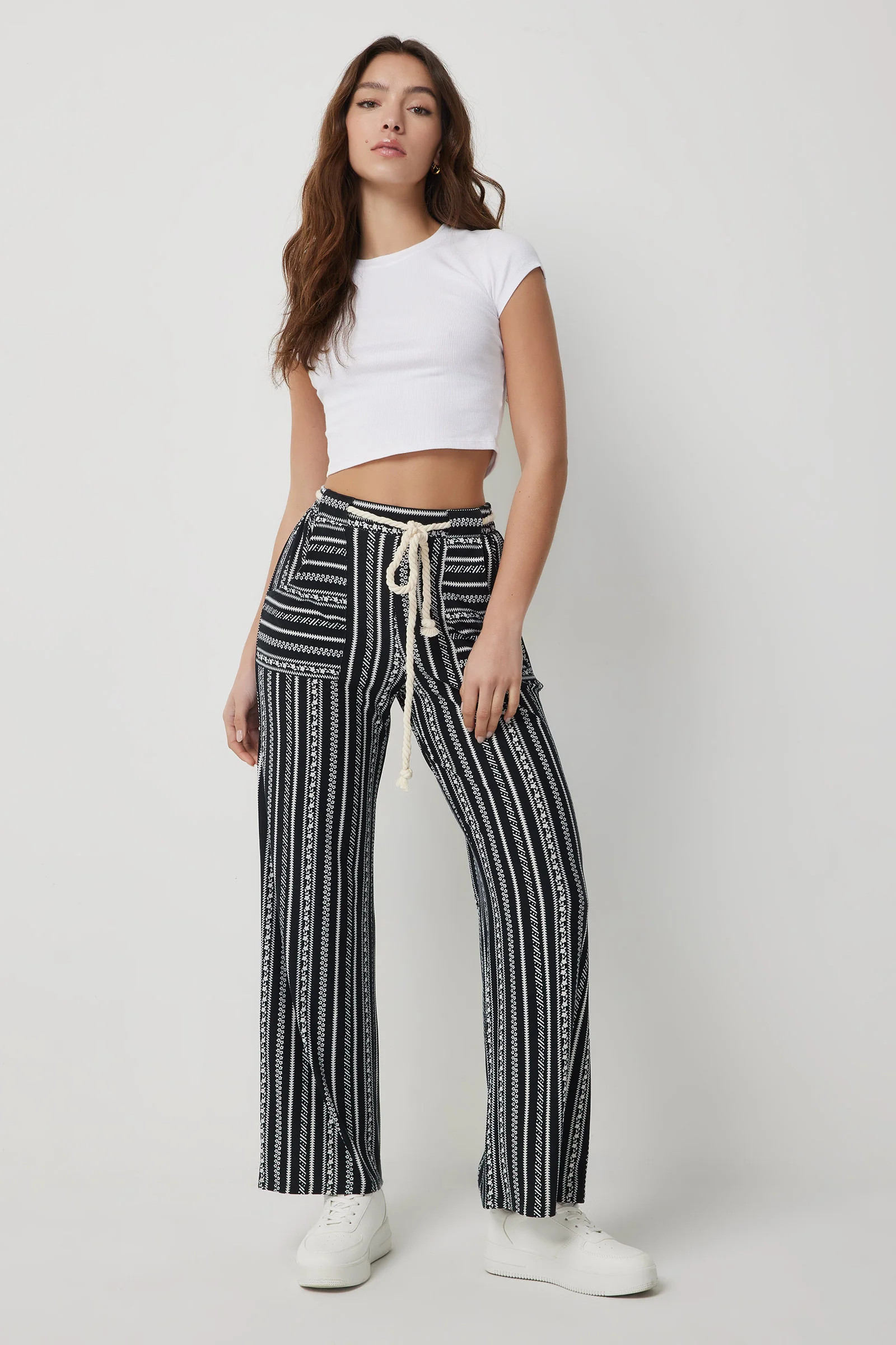 Striped Flowy Pants with Rope Belt | Ardene