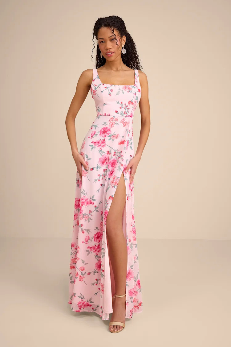 Remarkable Arrival Light Pink Floral Sleeveless Maxi Dress | Lulus