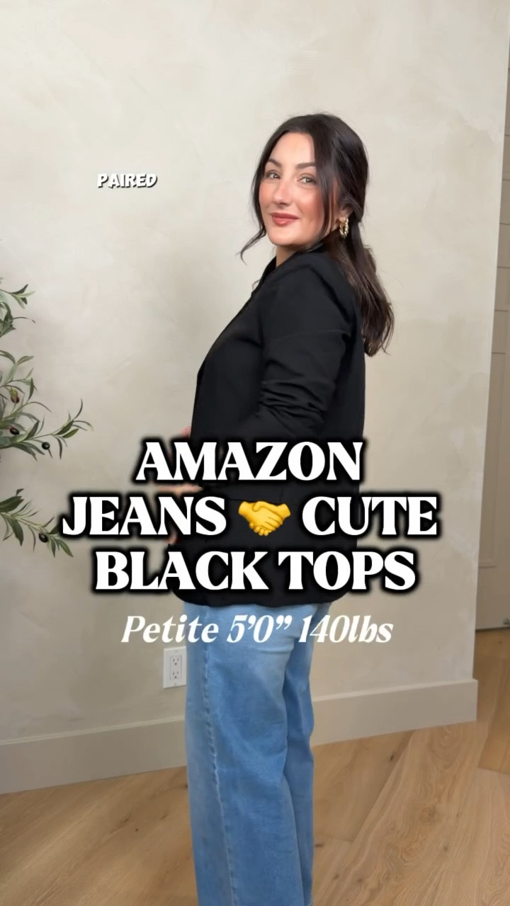 Amazon jeans paired with the cutest black tops! 

Perfect for any occasion from work to weekend! 

Tops size small
Jeans size 6 

5’0” 140lbs

#LTKootd #LTKgrwm #LTKPetite