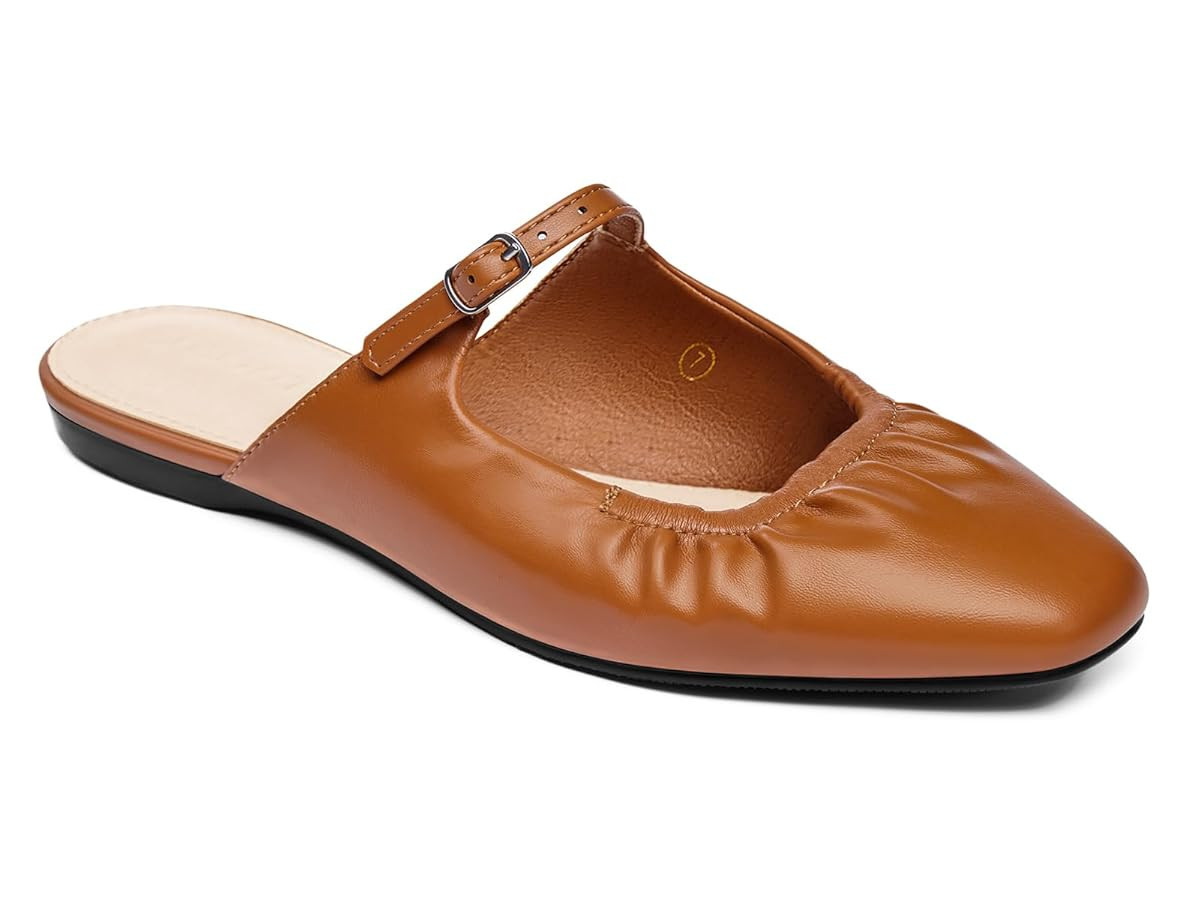 Coutgo Womens Mules Mary Jane Flats Closed Toe Pleated Slip on Shoes Dressy Casual Slides | Amazon (US)