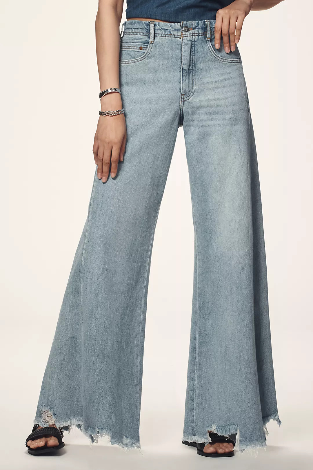The Adi Mid-Rise Frayed Relaxed Flare Jeans by Pilcro | Anthropologie (US)
