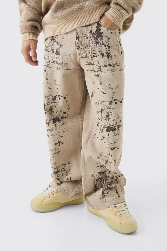 Baggy Fit Paint Effect Jeans | boohooMAN (DE, IE & UK)