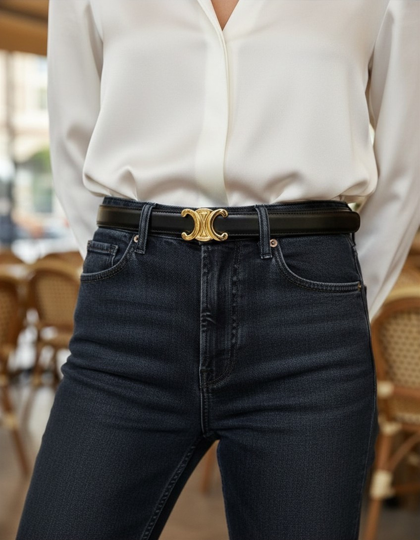 Celine Triomphe Belt 25MM Black Taurillon Leather Gold Buckle – Size 95 | eBay US