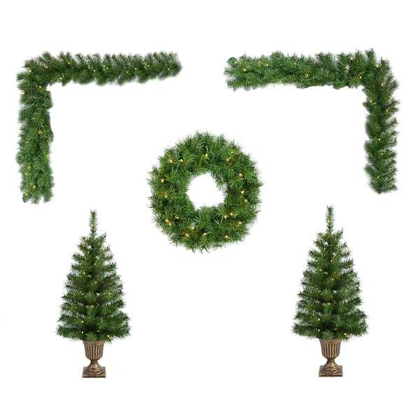 (A7) 5-Piece Pre-Lit LED Douglas Fir Porch Decor Set | At Home