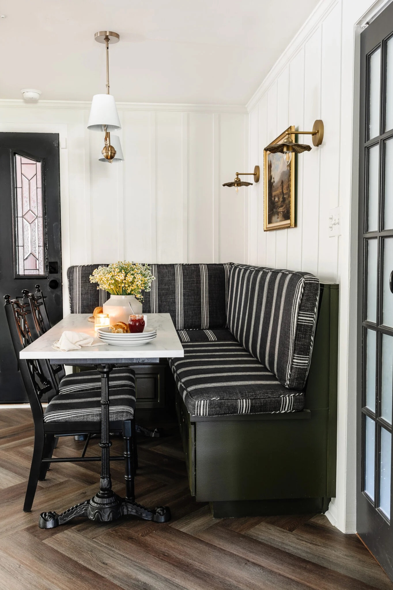 DIY Bistro Table & Banquette! 

breakfast nook, bistro table, French striped upholstery, herringbone floors, l aged brass fixtures, Parisian bistro right, kitchen, vintage modern, vinyl floors

#LTKstyletip #LTKSeasonal #LTKhome