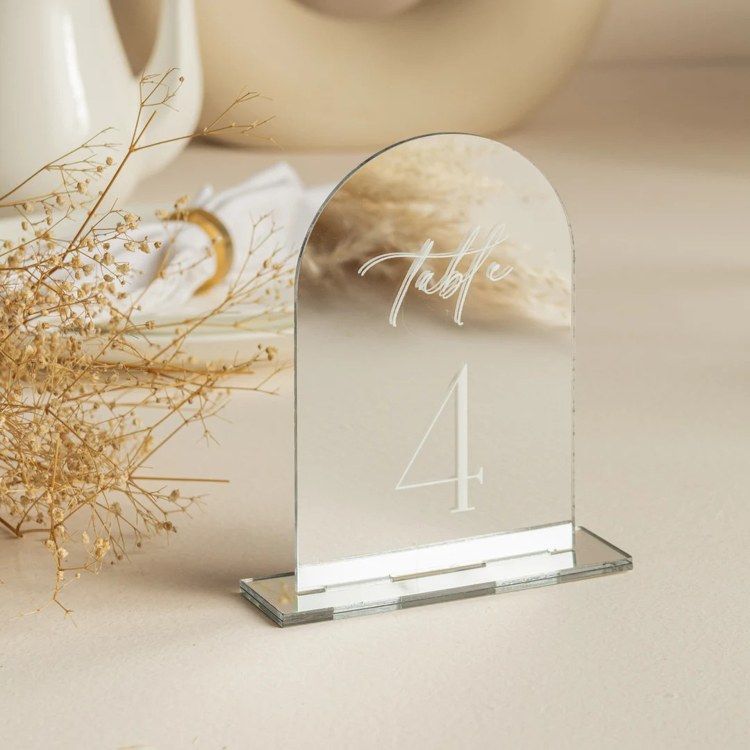 Mirror Silver Table Numbers | Arch Wedding Table Numbers | Wedding Table Signs | Table Numbers We... | Etsy (US)