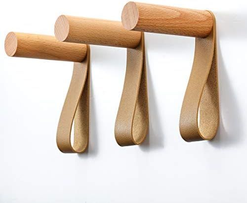 3 Pack Wooden Coat Hooks, Wooden Entryway Wall Hangers, Natural Wood Wall Pegs Wall Mounted Vinta... | Amazon (US)