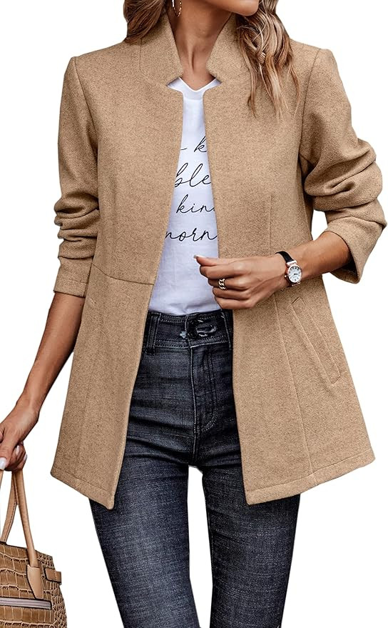 CCTOO Women's Coat Casual Open Front Blazer Long Sleeve Stand Collar Solid Trench Business Work O... | Amazon (US)