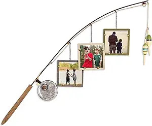 Young's Inc. Wood Fishing Pole Picture Frame Display with Three 4” x 4” Frames - Wall Decor ... | Amazon (US)