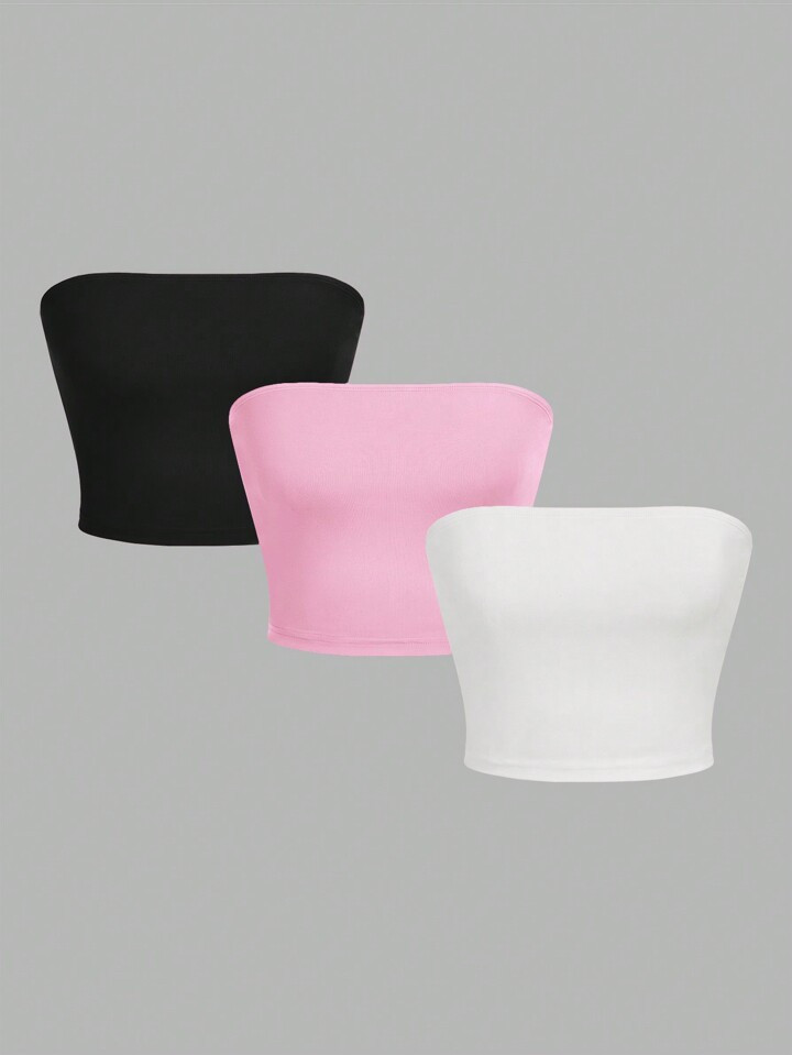 SHEIN EZwear 3pcs/Set Simple Solid Color Crop Crop Tops For Women, Summer | SHEIN