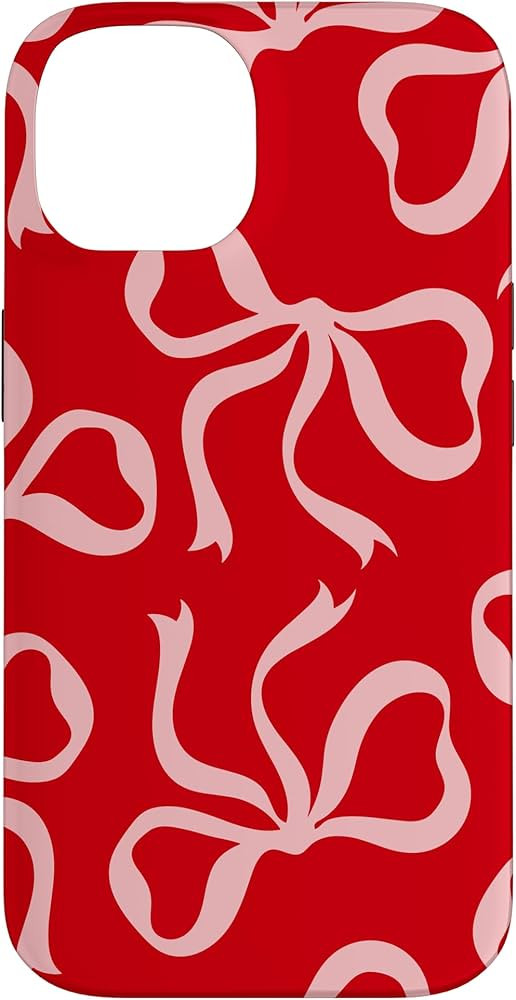iPhone 14 Coquette Aesthetic Pink Bows on Red Pattern Ribbons Case | Amazon (US)