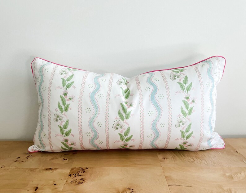 Danika Herrick Floral Vines Blue PINK green White Pillow Cover, Grandmillenial, Decorative Accent... | Etsy (US)