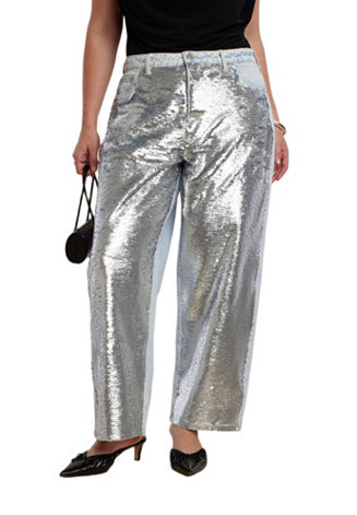 ELOQUII Women's Plus Size Sequin Front Jean - Macy's | Macy's