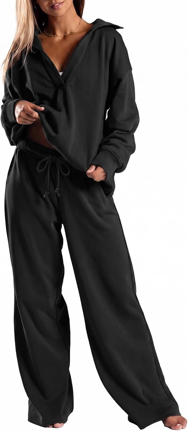 Fisoew Womens 2 Piece Lounge Sets Sweatsuit V Neck Pullover Pants Outfits | Amazon (US)
