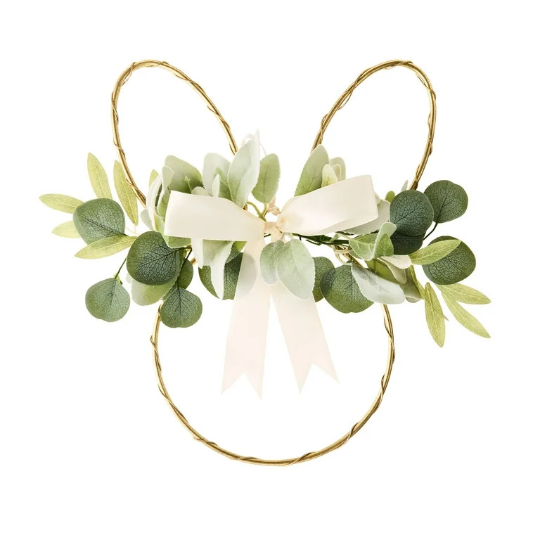 Easter Bunny-Shaped Wreath with Greenery and Satin Bow, 17 in, by Way To Celebrate | Walmart (US)