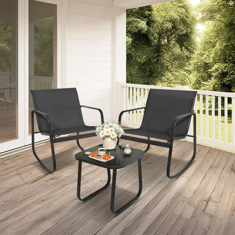 Dextrus 3-Piece Outdoor Patio Bistro Furniture Set, Rocking Chair Set - 2 Rocking Chairs with Gla... | Walmart (US)