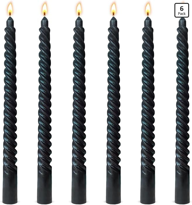 6 Pack 10 Inch Black Spiral Taper Candles for Halloween Wiccan and Pagan Rituals, Unscented Dripl... | Amazon (US)