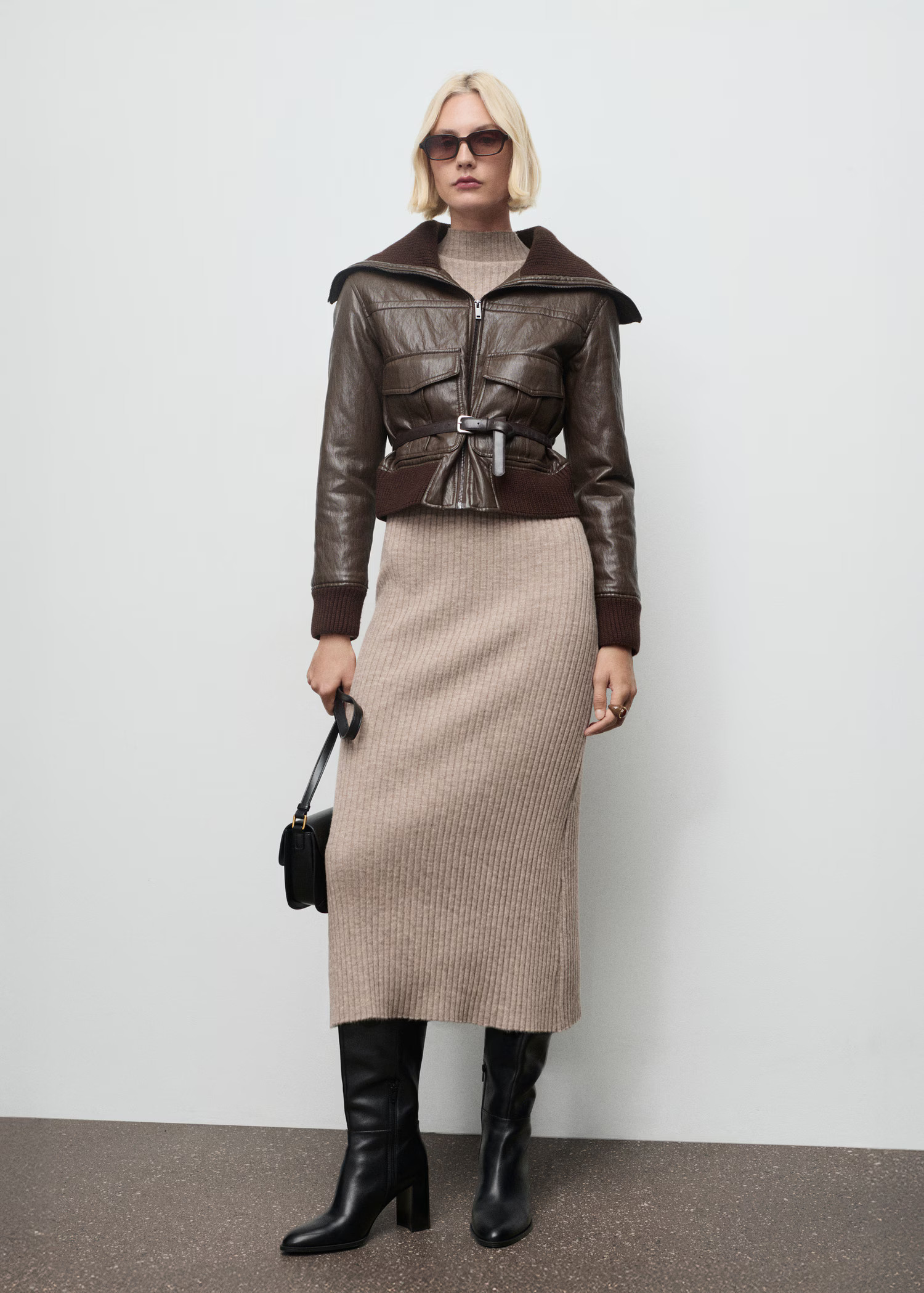 Perkins-neck ribbed dress | MANGO (UK)