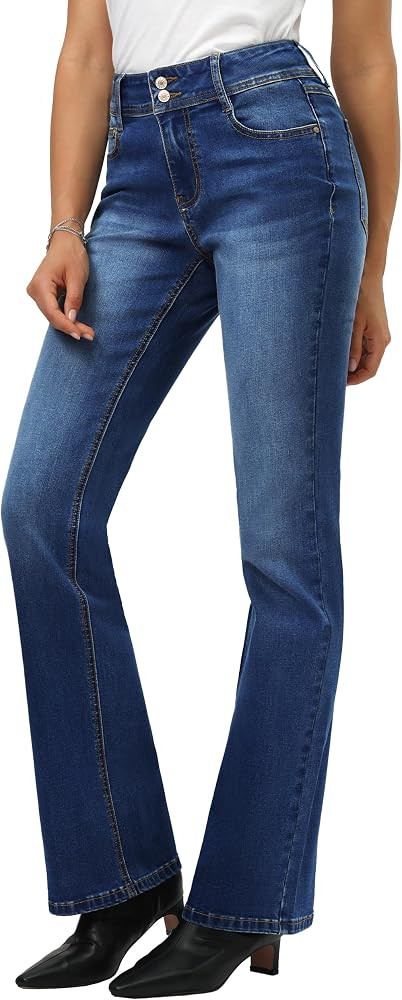 Tall Women's 34"/36"/38" Inseam Curvy Bootcut Jeans Mid-Rise Stretchy Denim Pants Classic Bell Bo... | Amazon (US)