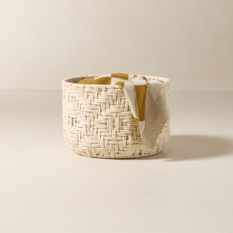 Rowen Handwoven Round White Cotton Storage Basket Medium | CB2