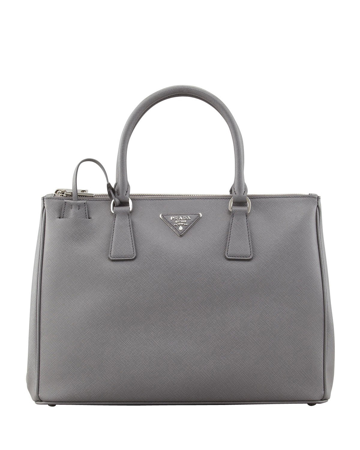 Prada Saffiano Double-Zip Executive Tote, Gray (Marmo) | Neiman Marcus