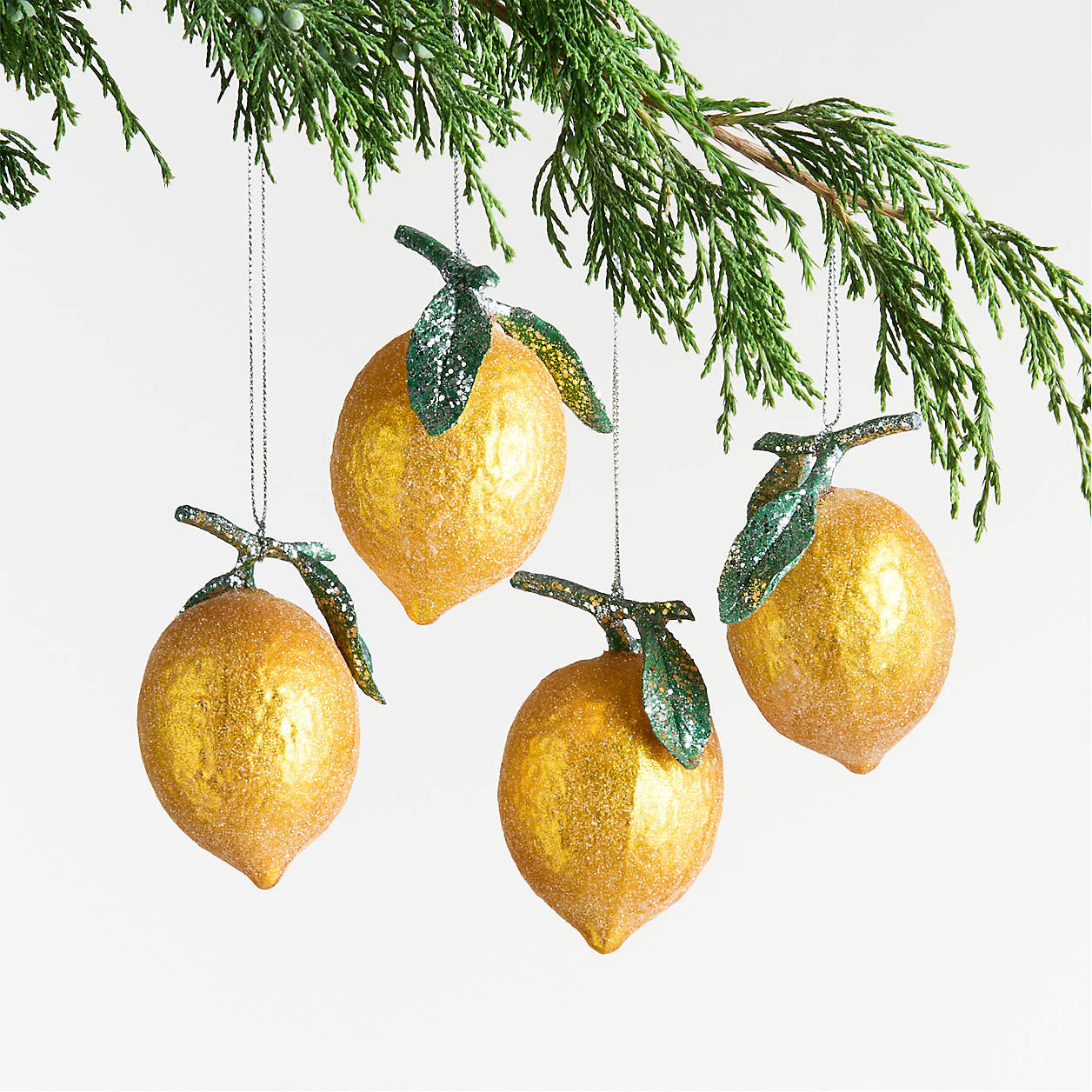 Sugared Lemon Glass Christmas Tree Ornament, Set of 4 + Reviews | Crate & Barrel | Crate & Barrel