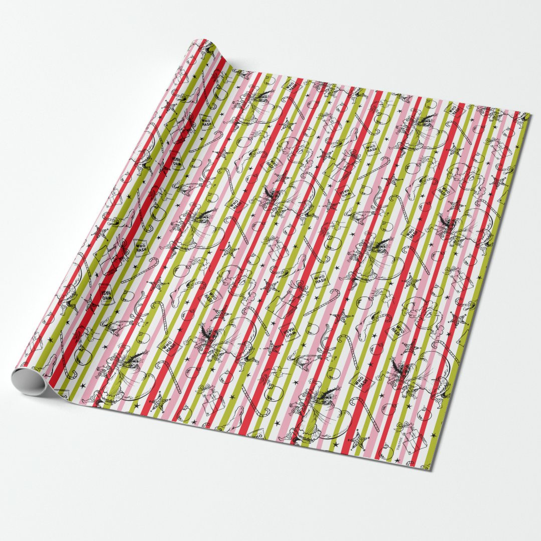 Vintage Grinch Christmas Stipe Pattern Wrapping Paper | Zazzle | Zazzle