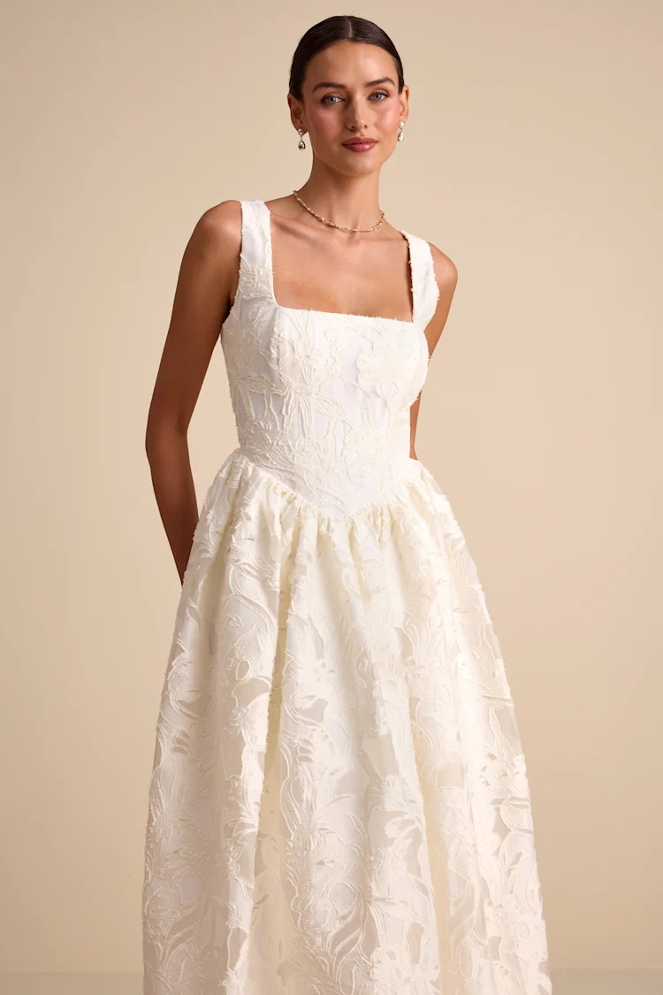 Corsen Ivory Floral Jacquard Corset A-Line Maxi Dress | Lulus