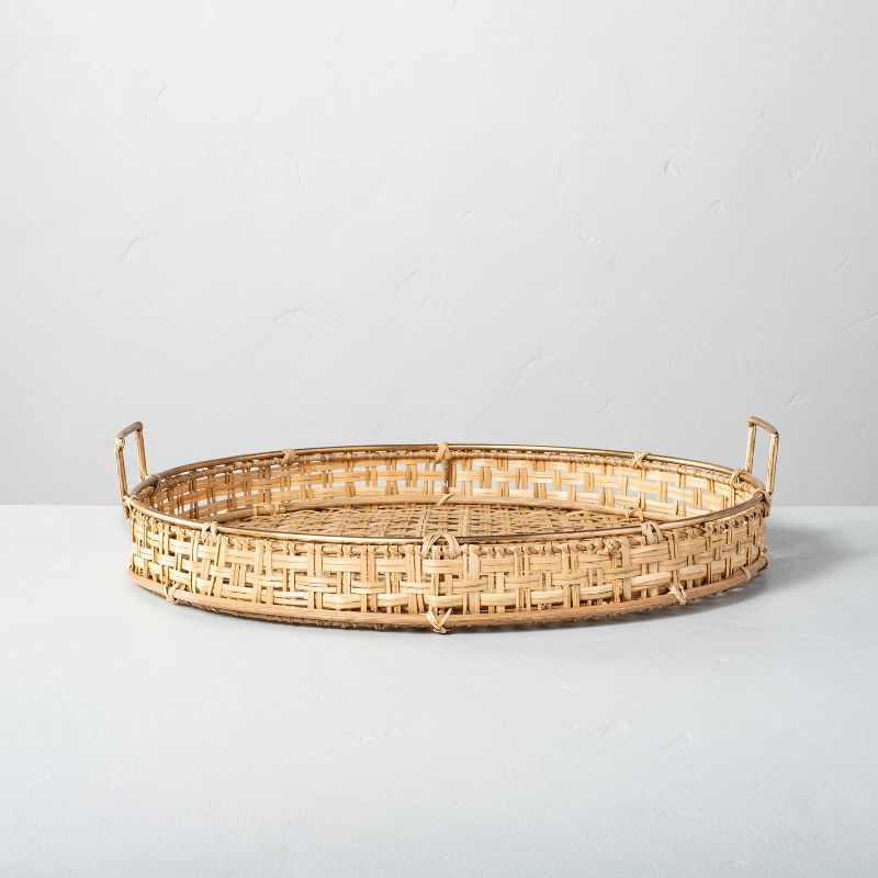 Natural Rattan Decor Tray with Handles Brass Finish - Hearth &#38; Hand&#8482; with Magnolia | Target