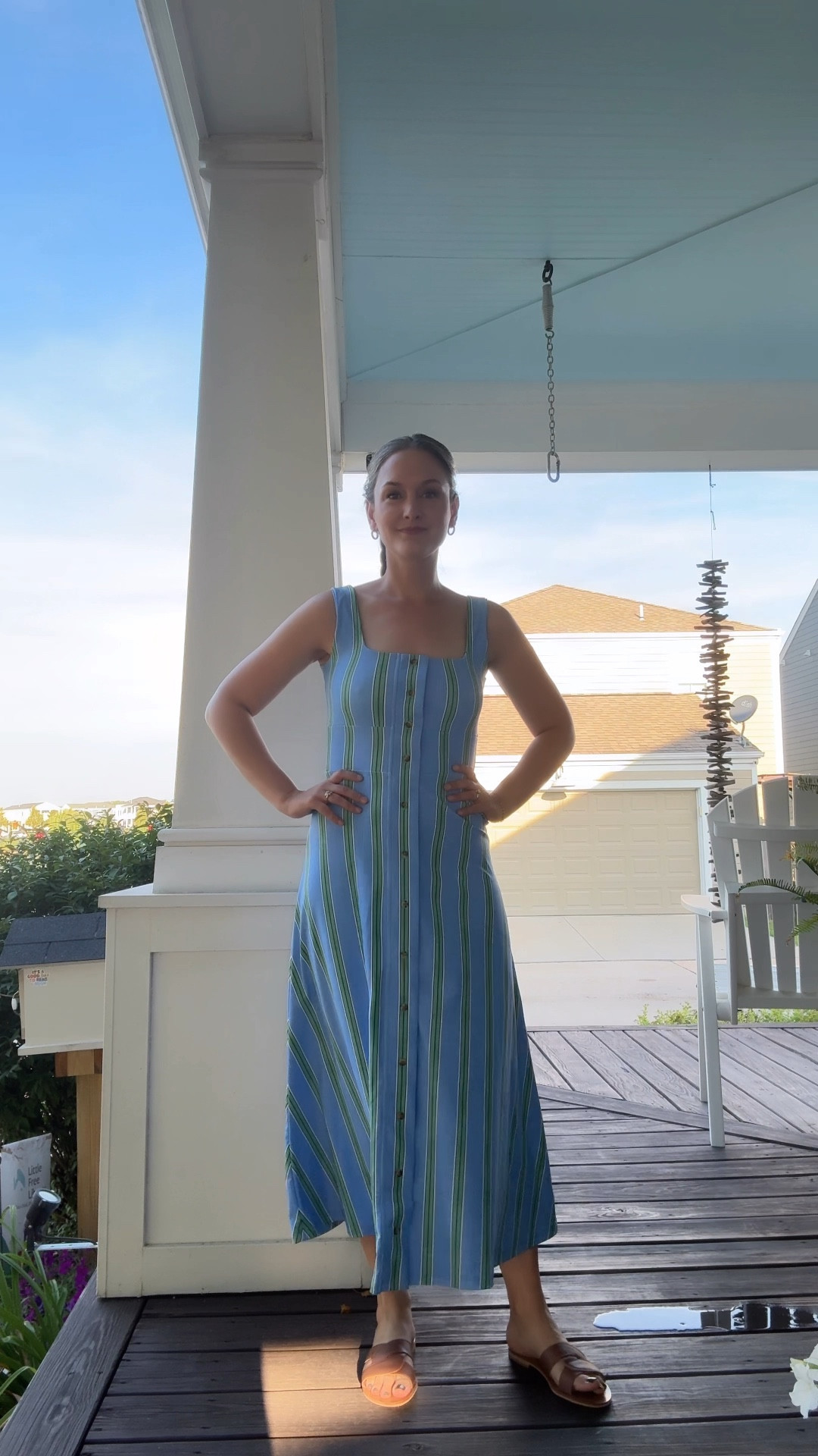 It’s a sizzling Friday in August, and the city mom is rocking a breezy blue, green, and white striped midi dress that perfectly balances style and comfort for a day full of toddler chasing. Brown sandals keep her cool as she dashes around playgrounds, chases Miles through the house, and even makes it to a lively kids’ book club at the local coffee shop. Uncharacteristically, she forgoes necklaces today, letting the dress take center stage, but her go-to gold hoops and stack of new permanent bracelets add just the right amount of shimmer. After a busy day, it’s time for a well-deserved break—she and her husband are heading out for a date night, complete with a babysitter and tickets to The Muny’s opening night of La Cage Aux Folles, where her cousin is an associate choreographer. From the chaos of the day to the glam of the evening, she’s embracing it all with her signature effortless style.

#LTKSeasonal #LTKStyleTip #LTKFamily